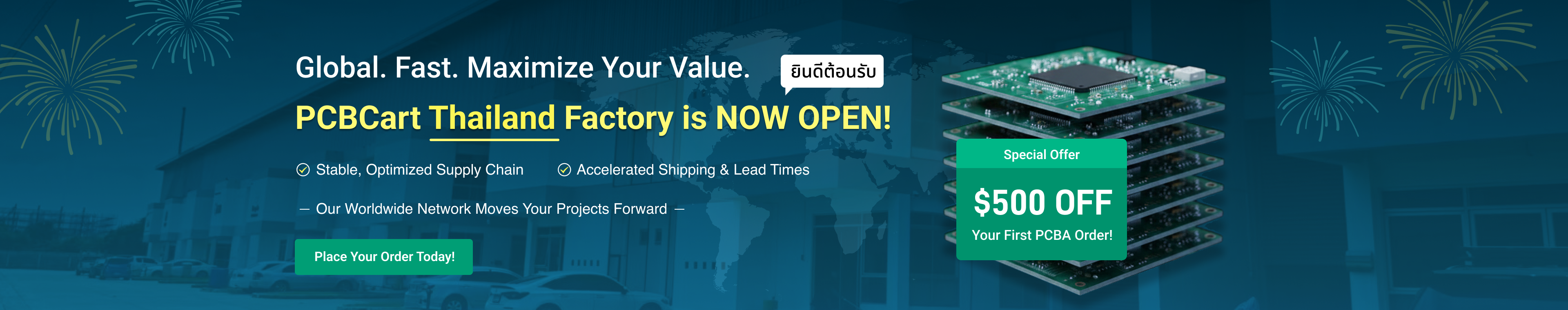 PCBCart Thailand factory opening promotional banner