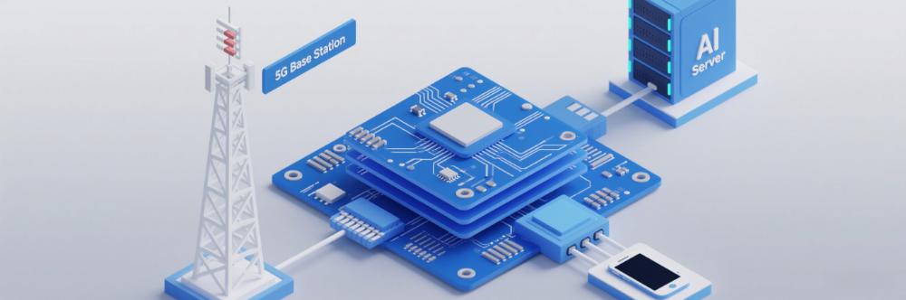 Schematic diagram of PCB as the core carrier for 5G base stations, AI servers, and intelligent terminals