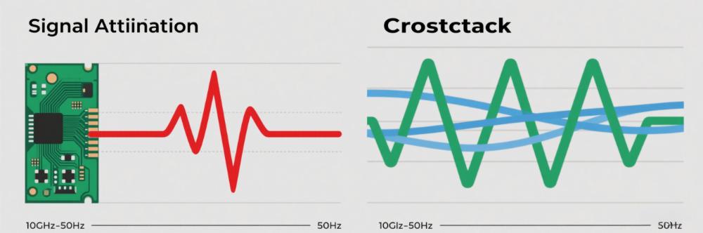 Comparison of signal attenuation (left) and crosstalk (right) in ordinary PCBs at high frequencies Comparison of signal attenuation (left) and crosstalk (right) in ordinary PCBs at high frequencies
