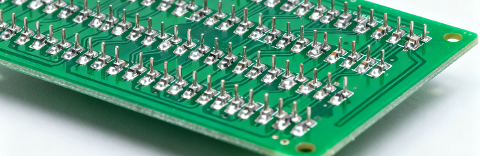 Finished THT assembly for auto/aerospace use, PCB with neat THT solder 