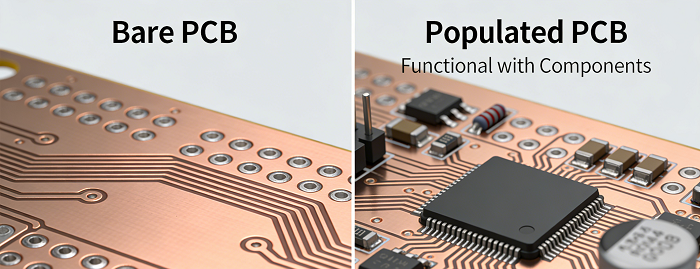 Bare PCB vs Populated PCB Comparison