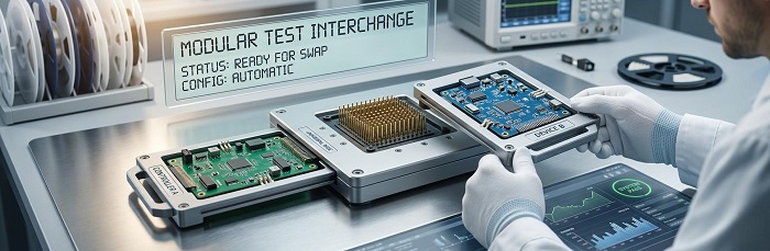 Modular FCT fixture for rapid HMLV product changeover and PCBA testing.