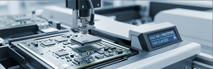 Macro view of robotic arm placing an IC for rapid prototyping