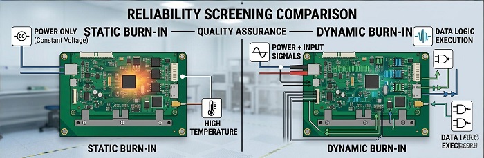 Comparison diagram of static and dynamic burn-in testing