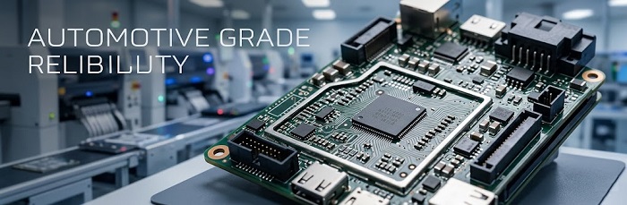 Automotive grade printed circuit board assembly on a precision manufacturing line.