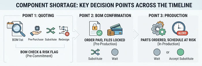 Timeline of component shortage decision points