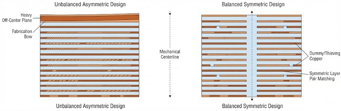 PCB copper balancing stack-up design comparison