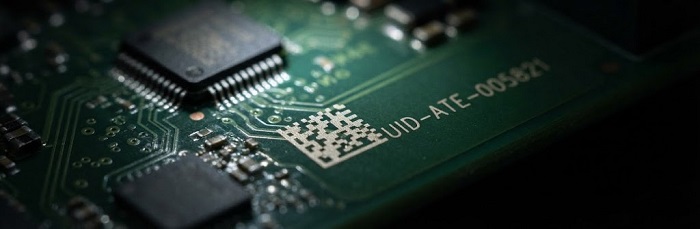 Laser-etched UID matrix code on circuit board