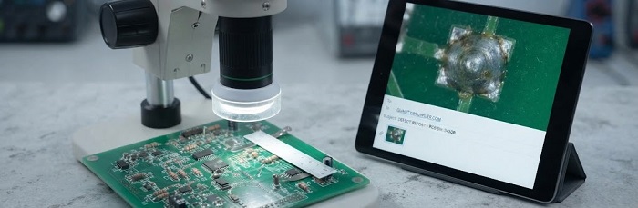 Setting up a professional defect report with a digital microscope, PCB identification label, and an email claim draft.
