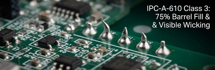 Close-up of high-reliability PCB solder joints