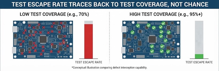 PCB Test Coverage vs Escape Rate Concept