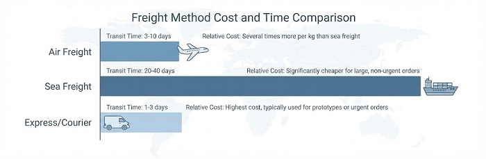 Freight transport methods transit time and cost comparison chart