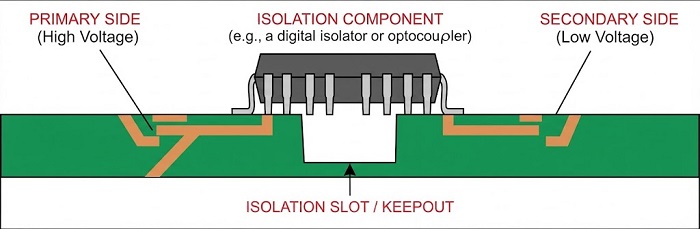 Isolation component keep-out slot layout