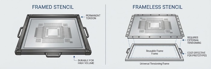 Framed and frameless SMT stencils
