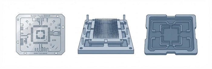 Stencils fixtures and trays