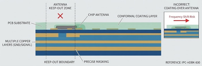 Antenna keep-out and conformal coating layout