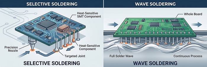 selective soldering vs wave soldering process comparison