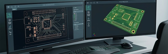 PCB CAD design workspace and layout preview
