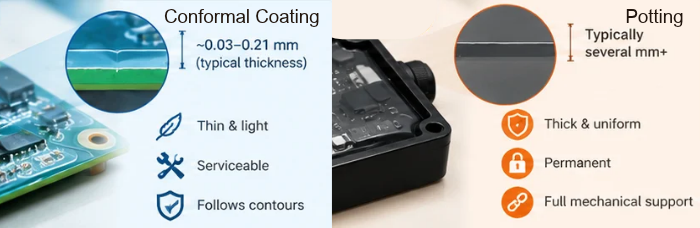 Conformal Coating vs Potting Encapsulation Cross‑Section Comparison | PCBCart