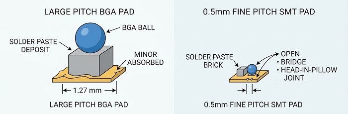 Comparison of fine pitch SMT pads