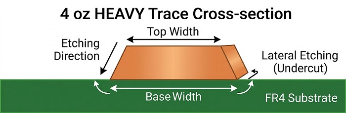 Schematic of a heavy copper trace etching profile.