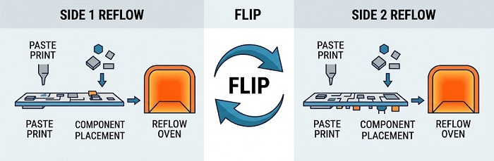 A graphic showing a simplified, linear assembly line flow.